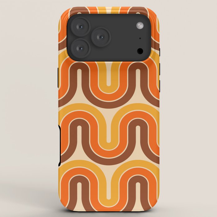 70s Retro Vintage Style Wave Pattern Autumn Brown Orange and Yellow iPhone Case