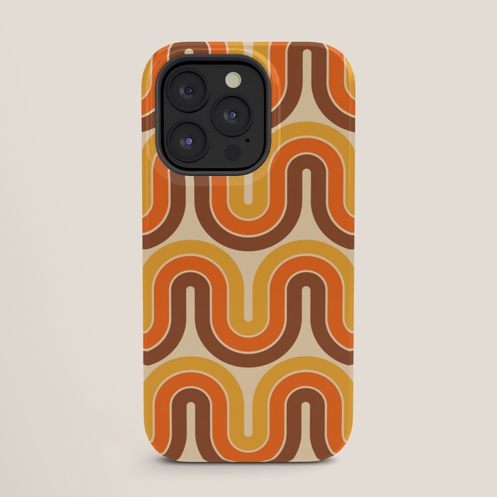 70s Retro Vintage Style Wave Pattern Autumn Brown Orange and Yellow iPhone Case