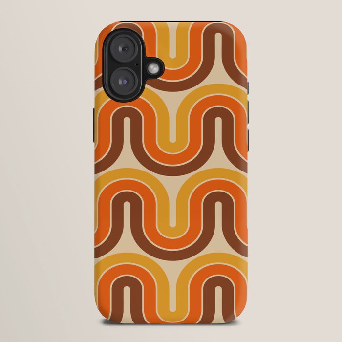 70s Retro Vintage Style Wave Pattern Autumn Brown Orange and Yellow iPhone Case