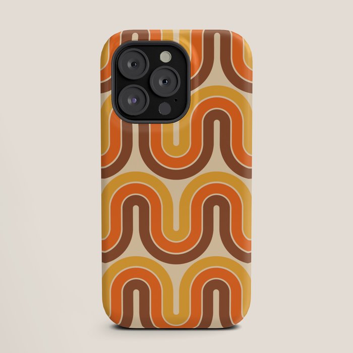 70s Retro Vintage Style Wave Pattern Autumn Brown Orange and Yellow iPhone Case