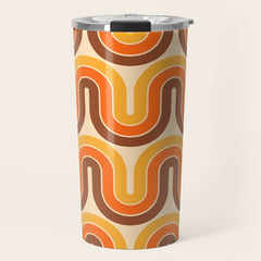 70s Retro Vintage Style Wave Pattern Autumn Brown Orange and Yellow Travel Mug