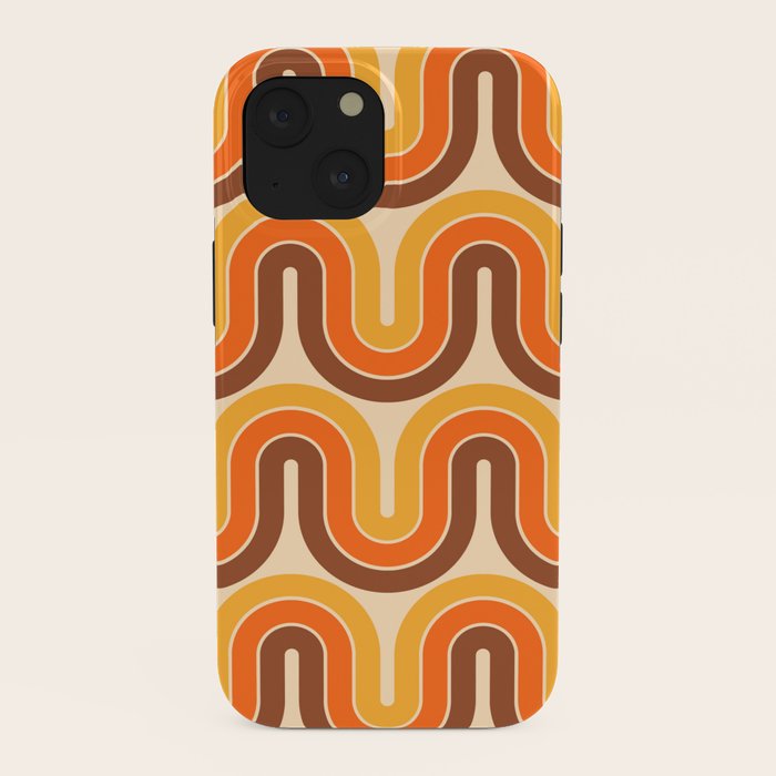70s Retro Vintage Style Wave Pattern Autumn Brown Orange and Yellow iPhone Case