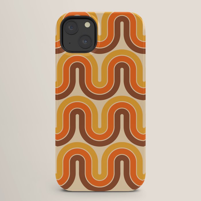 70s Retro Vintage Style Wave Pattern Autumn Brown Orange and Yellow iPhone Case