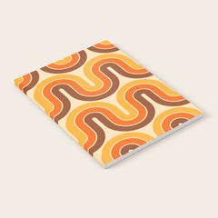 70s Retro Vintage Style Wave Pattern Autumn Brown Orange and Yellow Notebook