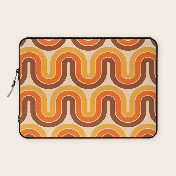 70s Retro Vintage Style Wave Pattern Autumn Brown Orange and Yellow Laptop Sleeve