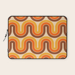 70s Retro Vintage Style Wave Pattern Autumn Brown Orange and Yellow Laptop Sleeve