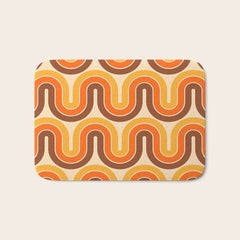 70s Retro Vintage Style Wave Pattern Autumn Brown Orange and Yellow Bath Mat