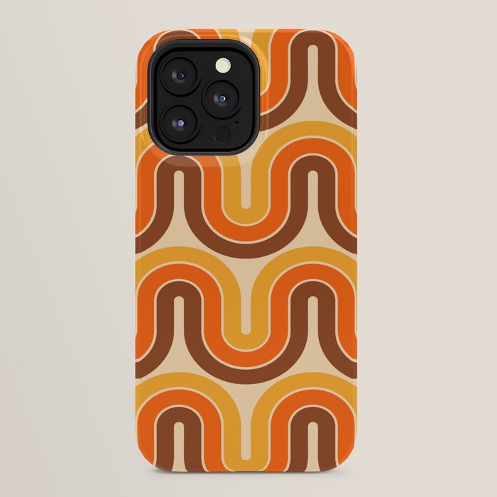 70s Retro Vintage Style Wave Pattern Autumn Brown Orange and Yellow iPhone Case