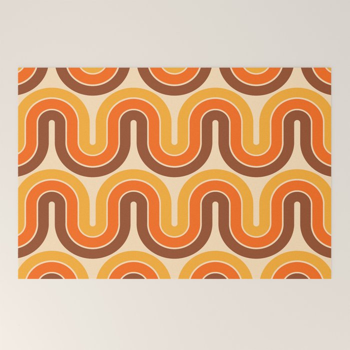 70s Retro Vintage Style Wave Pattern Autumn Brown Orange and Yellow Welcome Mat