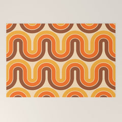 70s Retro Vintage Style Wave Pattern Autumn Brown Orange and Yellow Welcome Mat