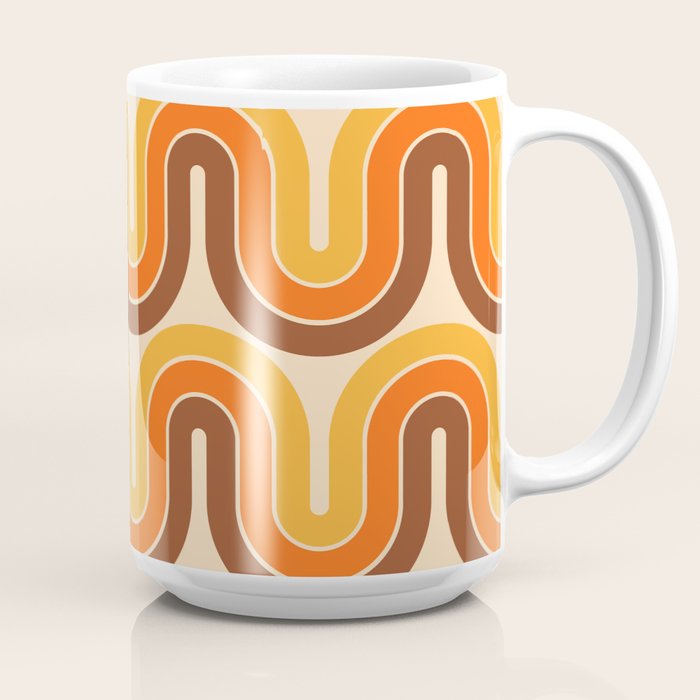 70s Retro Vintage Style Wave Pattern Autumn Brown Orange and Yellow Coffee Mug