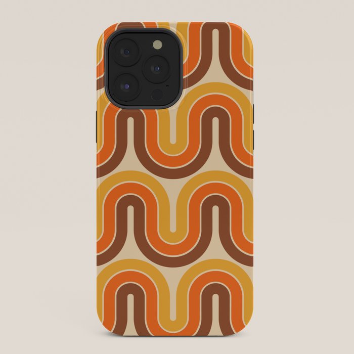 70s Retro Vintage Style Wave Pattern Autumn Brown Orange and Yellow iPhone Case