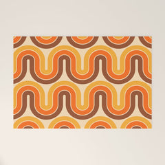 70s Retro Vintage Style Wave Pattern Autumn Brown Orange and Yellow Welcome Mat