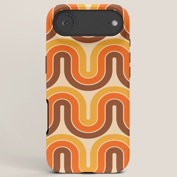 70s Retro Vintage Style Wave Pattern Autumn Brown Orange and Yellow iPhone Case