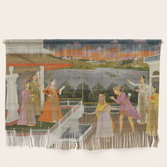 A blindfolded suitor is brought before a princess; verso/ scrolling floral vines 1755 Fayzullah Indian Miniature Painting  Wall Hanging