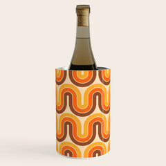 70s Retro Vintage Style Wave Pattern Autumn Brown Orange and Yellow Wine Chiller
