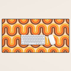 70s Retro Vintage Style Wave Pattern Autumn Brown Orange and Yellow Desk Mat