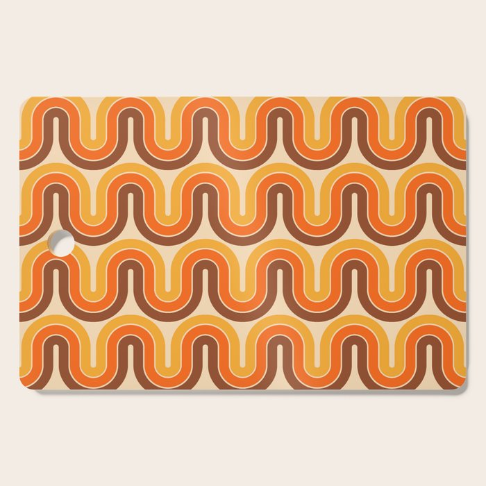 70s Retro Vintage Style Wave Pattern Autumn Brown Orange and Yellow Cutting Board