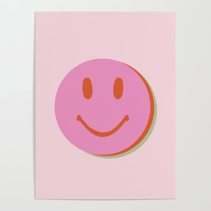 70s retro pink smiles pattern  Poster