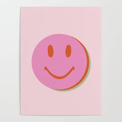 70s retro pink smiles pattern  Poster