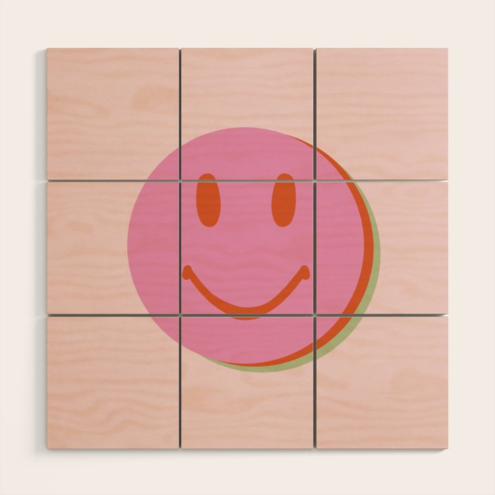 70s retro pink smiles pattern  Wood Wall Art