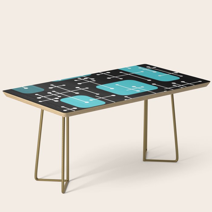 1950s Eames Era Art Crosshairs Black Teal Blue Coffee Table