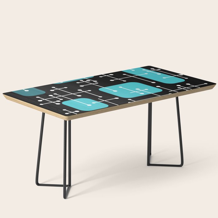 1950s Eames Era Art Crosshairs Black Teal Blue Coffee Table