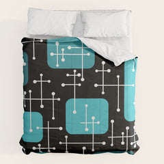 1950s Eames Era Art Crosshairs Black Teal Blue Comforter