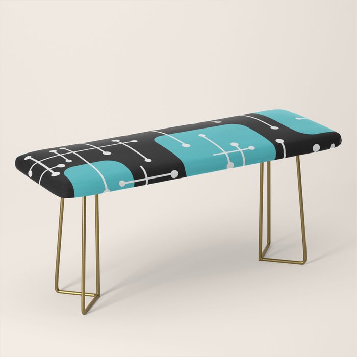 1950s Eames Era Art Crosshairs Black Teal Blue Bench