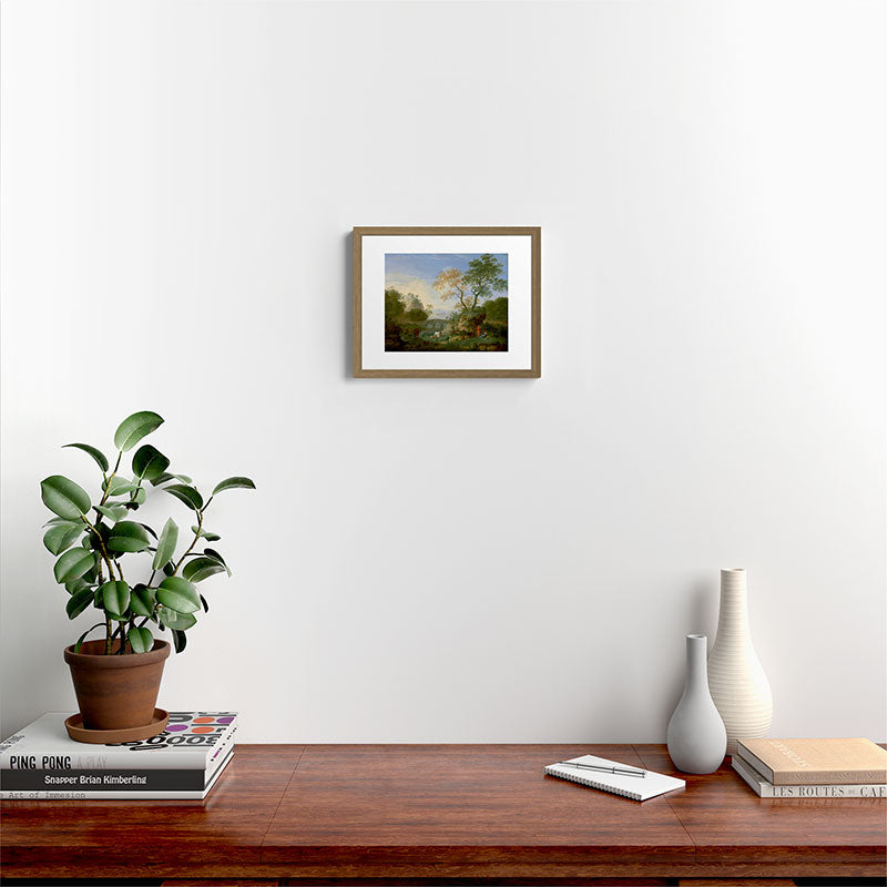 A Landscape with Distant Classical Ruins, a Bridge, Figures, and Cattle Framed Art Print
