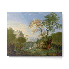 A Landscape with Distant Classical Ruins, a Bridge, Figures, and Cattle Metal Print