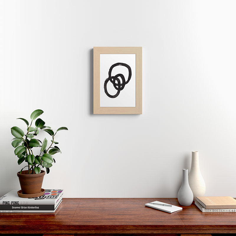 And I Op' Minimalist Ink Line Drawing Abstract Black Brush Strokes Modern Funky Maze by Ejaaz Haniff  Framed Art Print