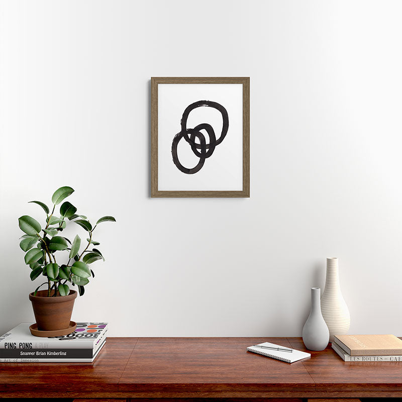 And I Op' Minimalist Ink Line Drawing Abstract Black Brush Strokes Modern Funky Maze by Ejaaz Haniff  Framed Art Print