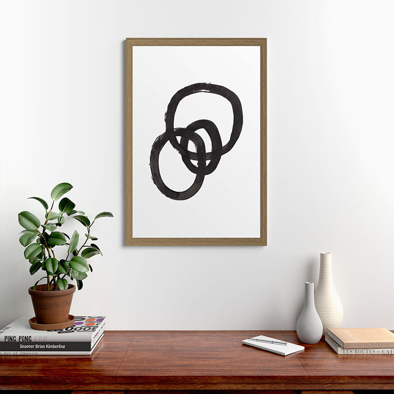 And I Op' Minimalist Ink Line Drawing Abstract Black Brush Strokes Modern Funky Maze by Ejaaz Haniff  Framed Art Print