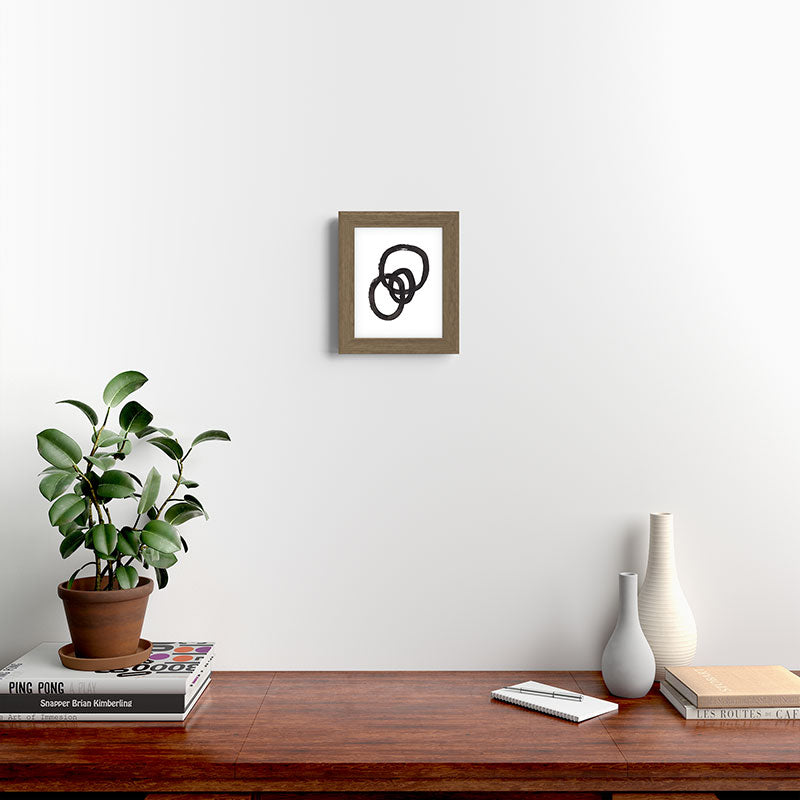 And I Op' Minimalist Ink Line Drawing Abstract Black Brush Strokes Modern Funky Maze by Ejaaz Haniff  Framed Art Print