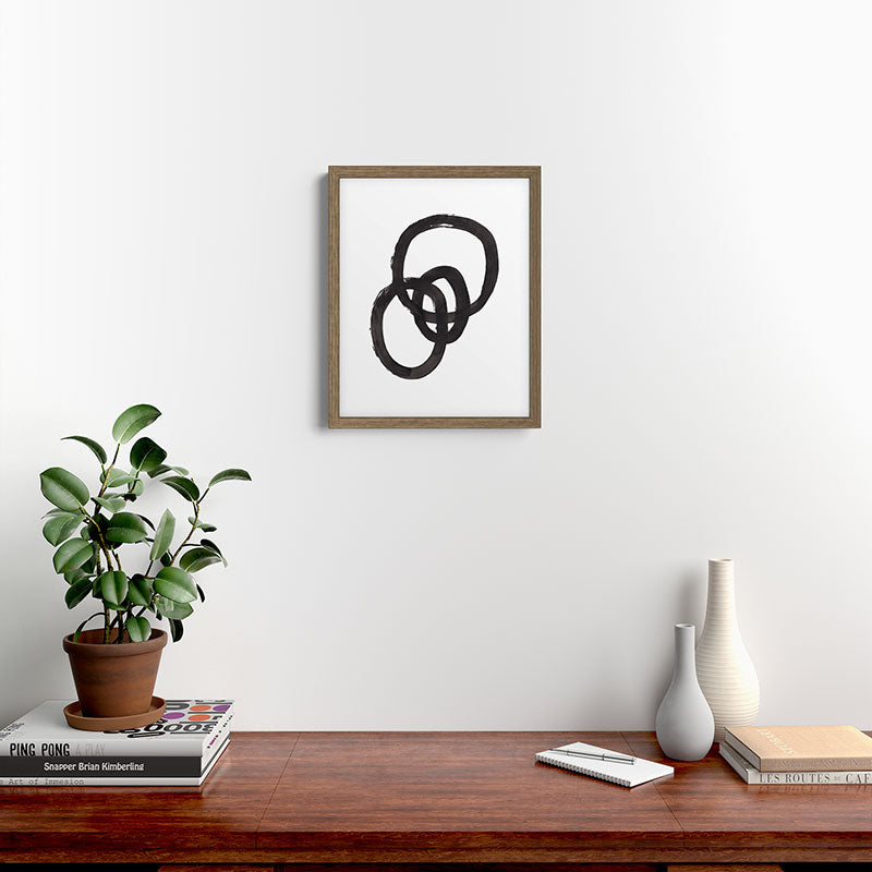 And I Op' Minimalist Ink Line Drawing Abstract Black Brush Strokes Modern Funky Maze by Ejaaz Haniff  Framed Art Print