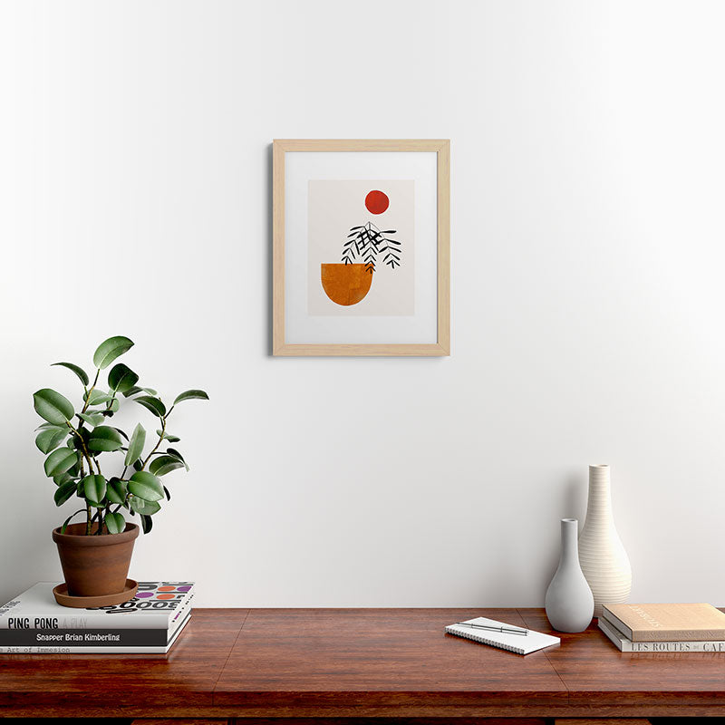 Autumn Vine' Minimal Mid Century Abstract Shapes With Floral Plant Motif Boho Vintage Paper Collage Line Drawing Framed Art Print