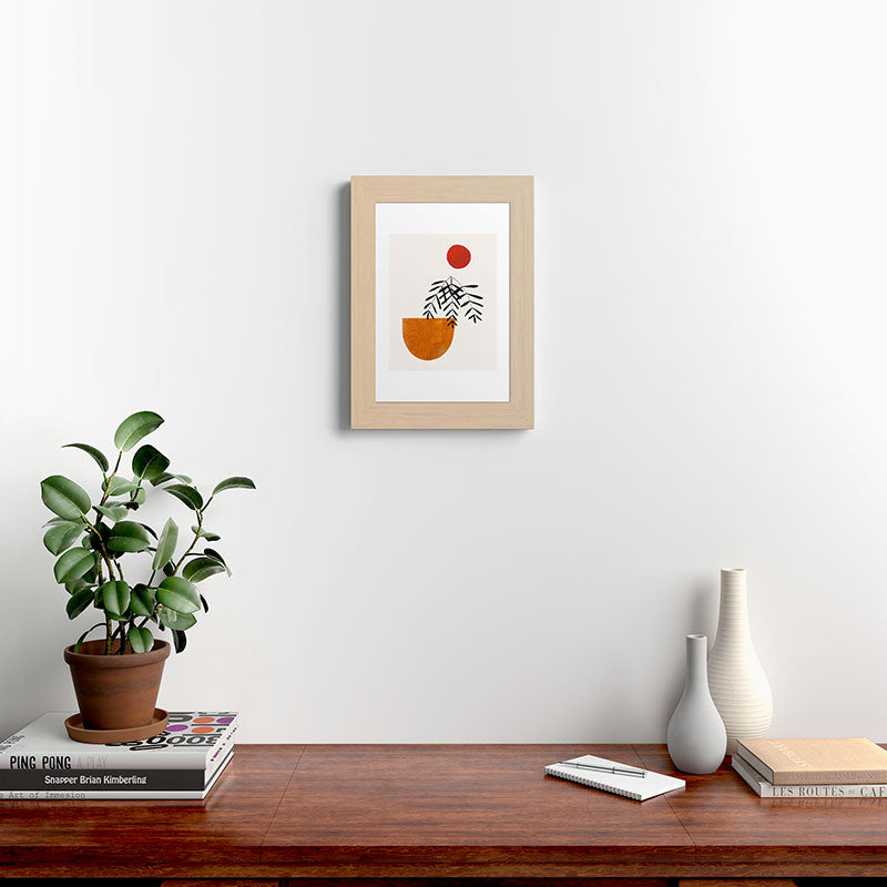 Autumn Vine' Minimal Mid Century Abstract Shapes With Floral Plant Motif Boho Vintage Paper Collage Line Drawing Framed Art Print