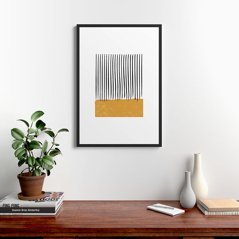 (White Background) Mid Century Modern Minimalist Rothko Inspired Color Field With Lines Geometric Style  Framed Art Print