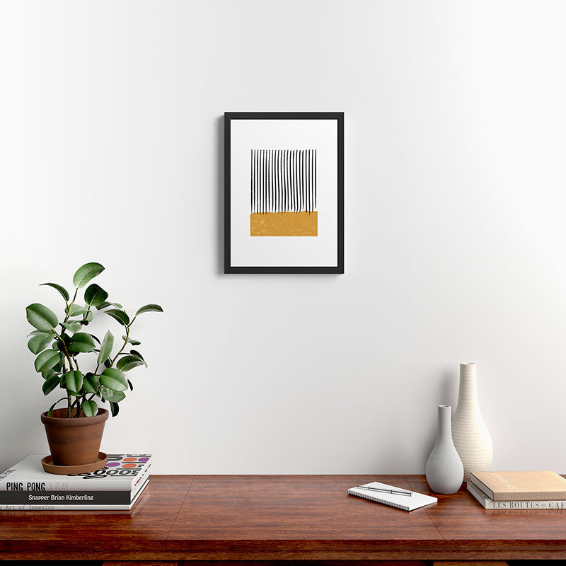(White Background) Mid Century Modern Minimalist Rothko Inspired Color Field With Lines Geometric Style  Framed Art Print