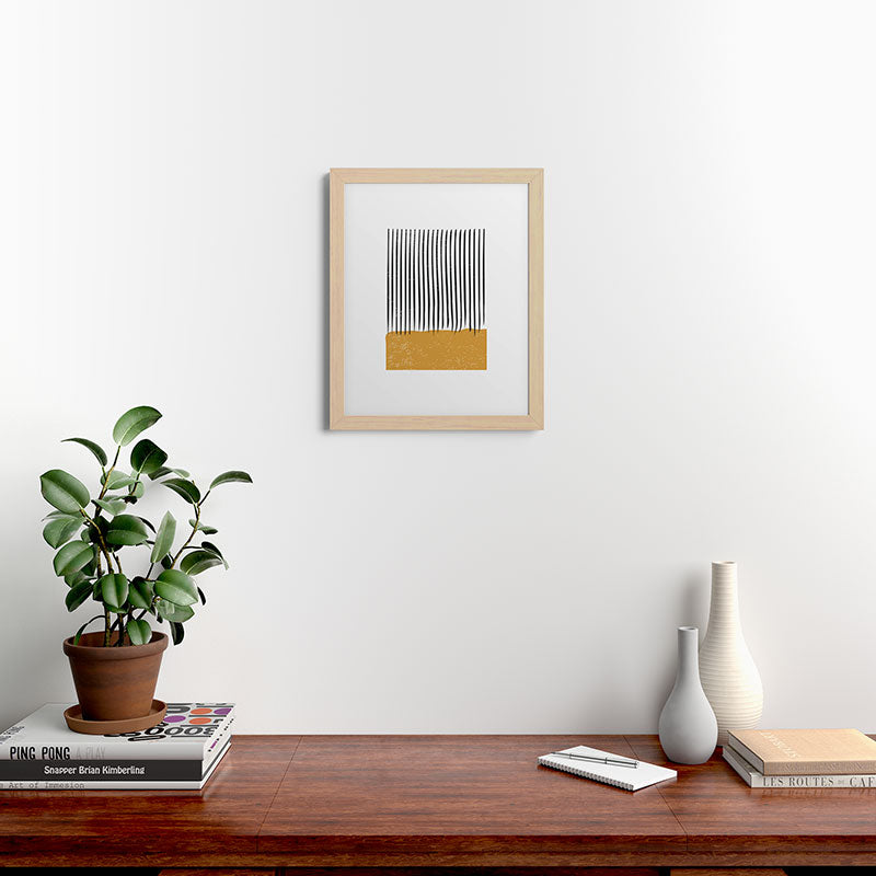(White Background) Mid Century Modern Minimalist Rothko Inspired Color Field With Lines Geometric Style  Framed Art Print