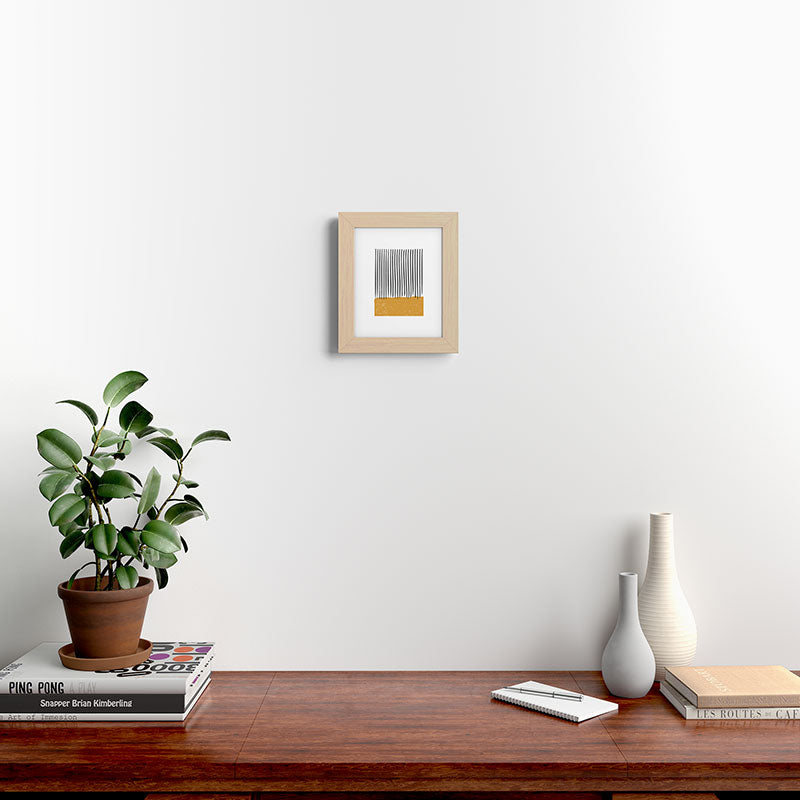 (White Background) Mid Century Modern Minimalist Rothko Inspired Color Field With Lines Geometric Style  Framed Art Print
