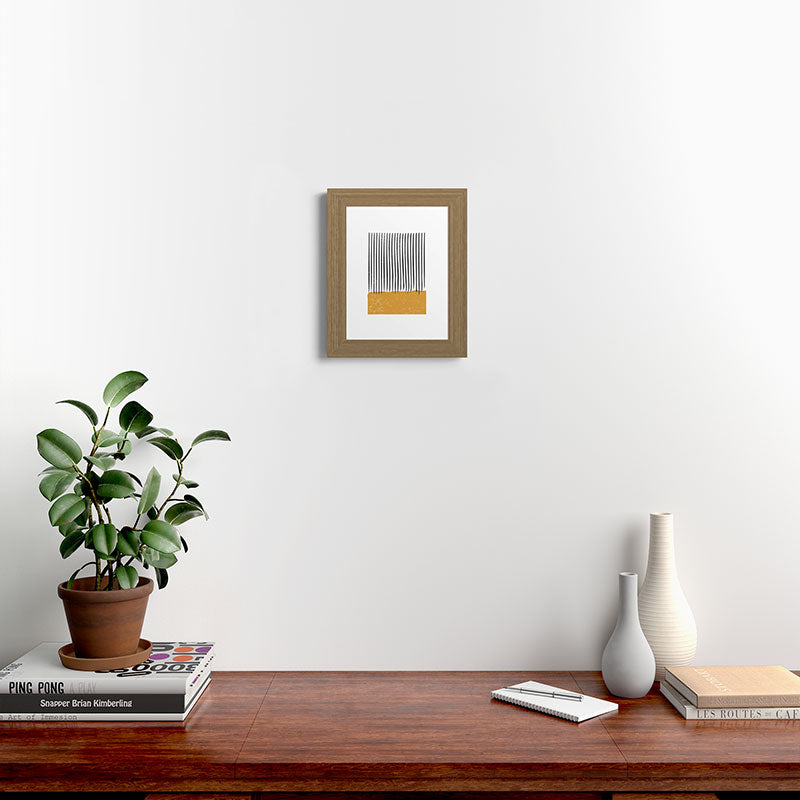 (White Background) Mid Century Modern Minimalist Rothko Inspired Color Field With Lines Geometric Style  Framed Art Print