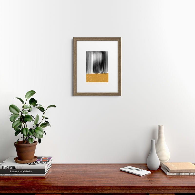 (White Background) Mid Century Modern Minimalist Rothko Inspired Color Field With Lines Geometric Style  Framed Art Print