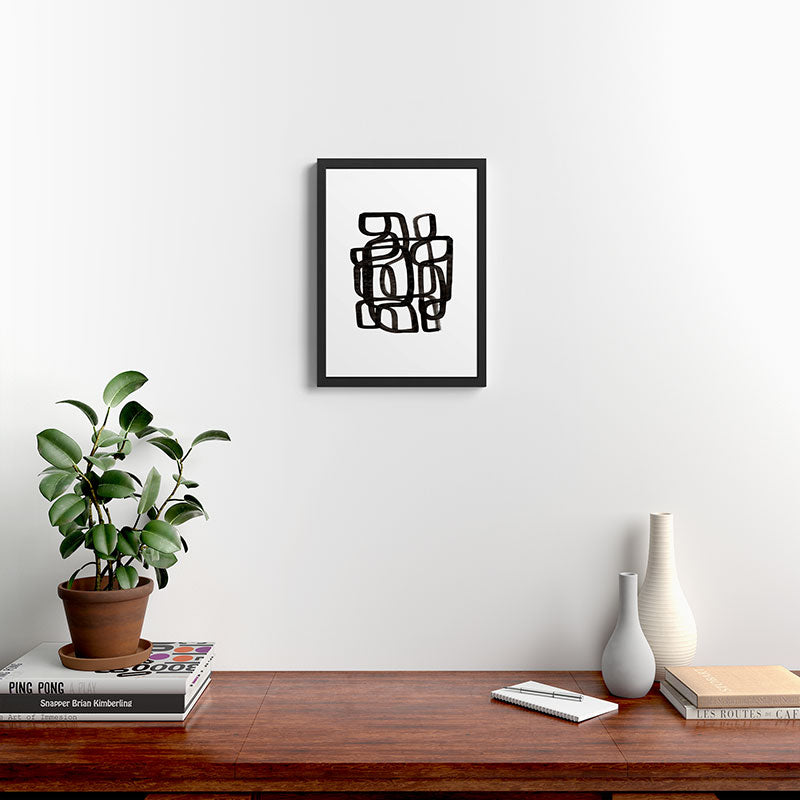Writing On The Wall' Mid Century Modern Fun Abstract Shapes  Framed Art Print