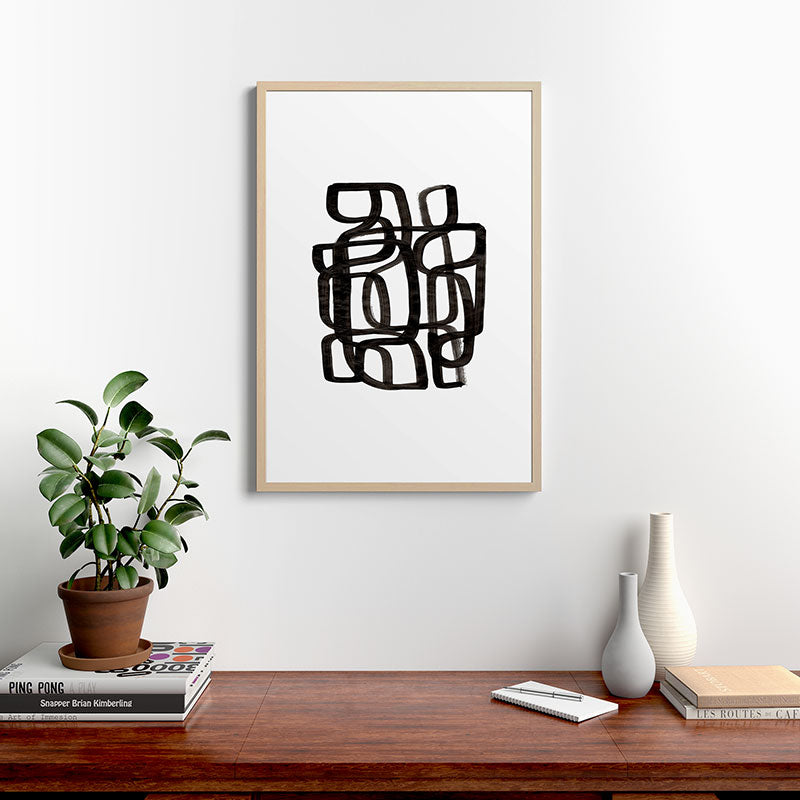 Writing On The Wall' Mid Century Modern Fun Abstract Shapes  Framed Art Print