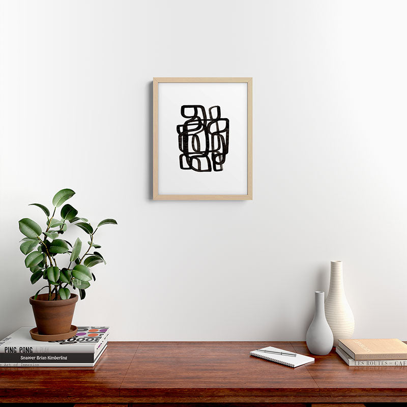Writing On The Wall' Mid Century Modern Fun Abstract Shapes  Framed Art Print