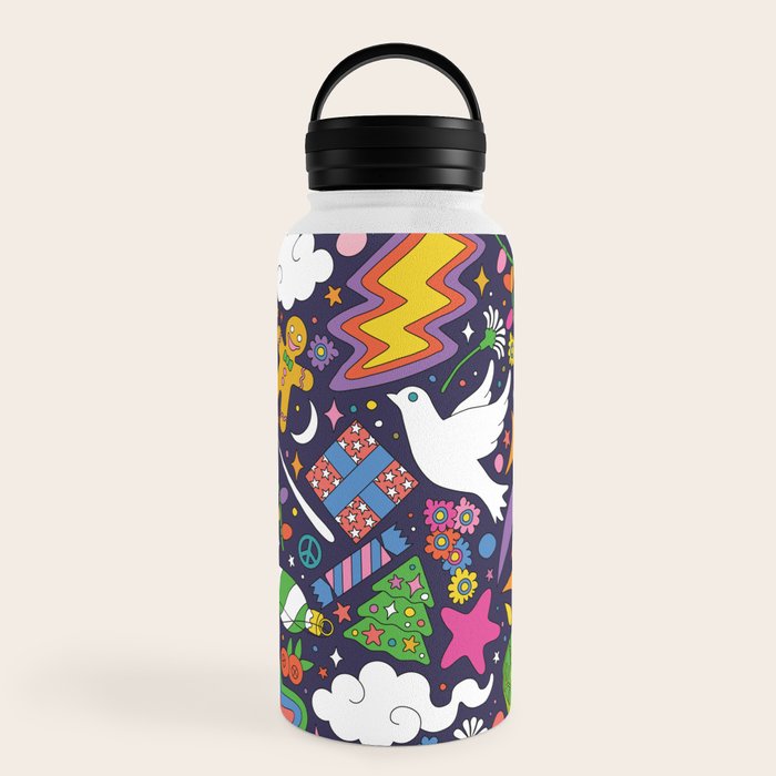 60s 70s psychedelic Modern Christmas Confetti Pattern Water Bottle