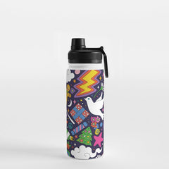 60s 70s psychedelic Modern Christmas Confetti Pattern Water Bottle