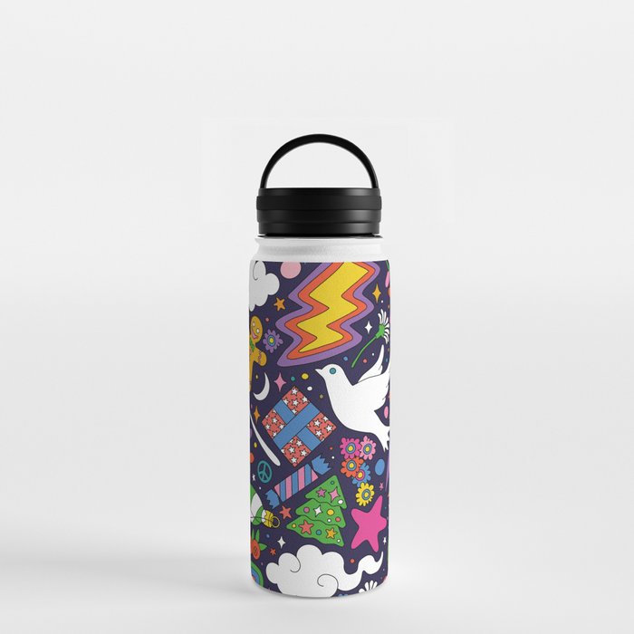 60s 70s psychedelic Modern Christmas Confetti Pattern Water Bottle